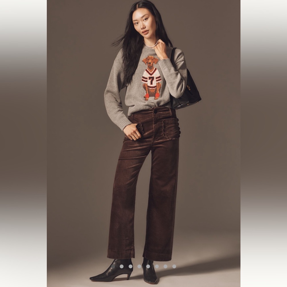 The Colette Scallop Pocket Corduroy Crop Wide-Leg Pants by Maeve in dark mink